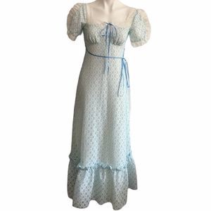 Vintage JC PENNEY FASHIONS Short Sleeve Eyelet Ruffle Hem Prairie Maxi Dress